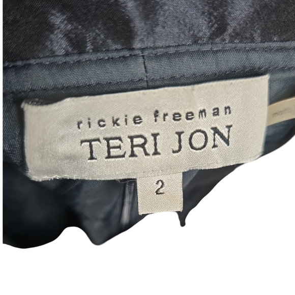 Rickie Freeman for Teri Jon Blue Cocktail Dress with 3/4 Sleeves and V-Neck - Picture 2 of 6